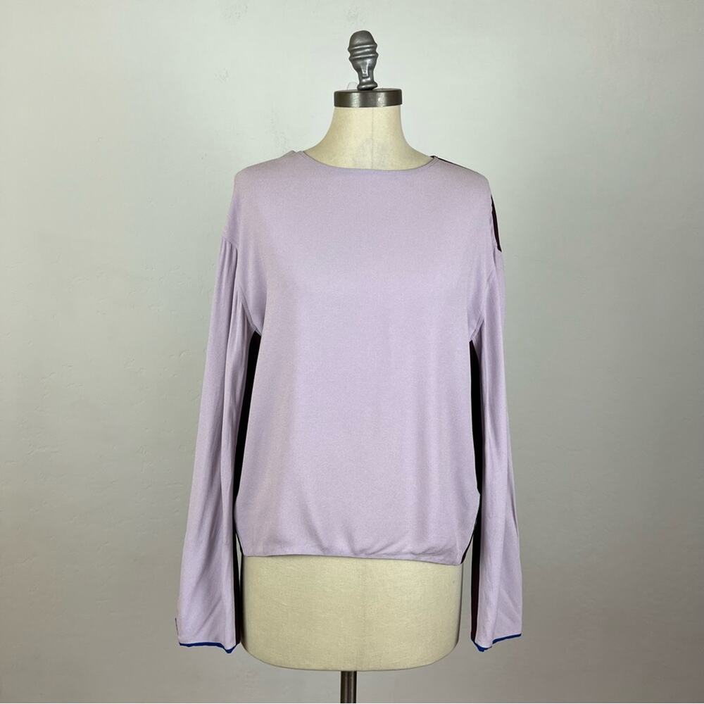Diane Von Furstenberg Purple Color Block Long Sleeve Blouse